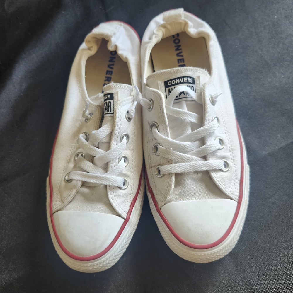 Converse White Canvas Sneakers with Red Trim